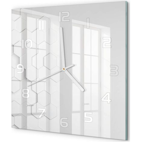 Horloge Murale Carrée Objet Décoratif en Verre Silencieuse pour Salon Arrière-plan hexagonal 30x30 cm