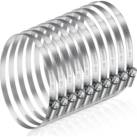 Lot de 8 colliers de serrage réglables en acier inoxydable 304 110-130 mm pour voiture, industrie, raccordement et fixation de tuyaux (1/5)