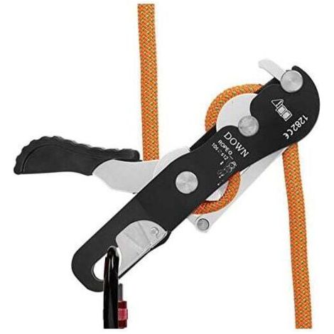 Discensore per arrampicata all'aperto, discensore autobloccante, discensore per corda autobloccante, attrezzatura di soccorso in arrampicata, per corde da 10-12 mm, carico massimo 150 kg