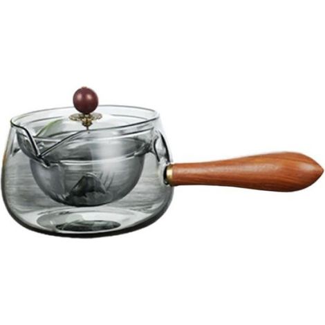 1 Théière Verre Bois Rotative Infuseur Intégré Poignée Ergonomique Compacte Usage Domestique Voyage (1/5)