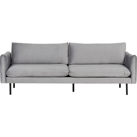 Sofá 3 plazas tapizado de terciopelo patas negras cojín de asiento estilo retro moderno gris Vinterbro