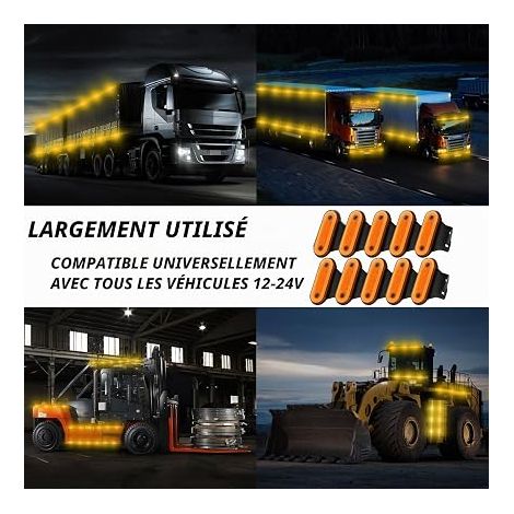 Feux de Gabarit LED avec Supports en Caoutchouc 12-24V Feux de Position Latéraux 20 LED Latérale Avertissement Lumière pour Remorque Voiture Véhicule Camion Van (Ambre) (1/4)