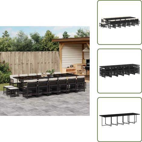 Cojines para sillas - vidaXL Set de muebles jardín 17 pzas con cojines ratán sintético negro - Cojines para taburetes