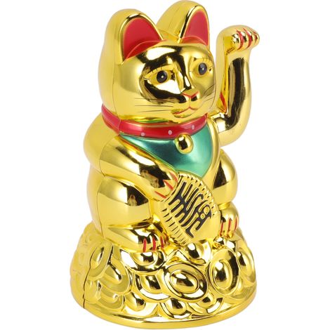 Ornement Chat Porte-Bonheur, Sculpture de Chat Électrique en Plastique, 15 cm, Or MLY46A (1/5)