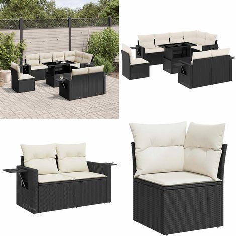 Salon de jardin 9 pcs avec coussins noir résine tressée - Ensemble Salon De Jardin - Meuble Extérieur - Résine Tressée - Rotin Synthétique - Table Extensible - Home & Living (1/5)