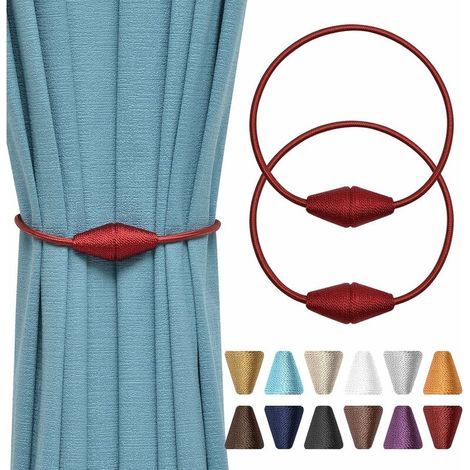 2 Pack (Wine Red) Handmade Woven Rope Magnetic Curtain Tiebacks Practical and Decorative for Home and Office Window