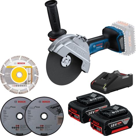 Amoladora angular a batería Bosch GWS 18V-180 PC Ø 180 mm / 2x 5,0 Ah + GAL 18V-40 (1/3)