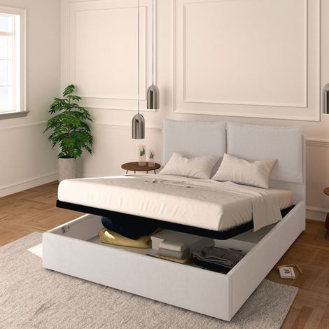 Baldiflex Letto Contenitore Matrimoniale 160x190 Licia in Tessuto con Rete a Doghe colore Grigio chiaro Silver (1/5)