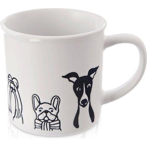 Taza de cer谩mica blanca con dise帽o de perros, 500 ml. (1/4)