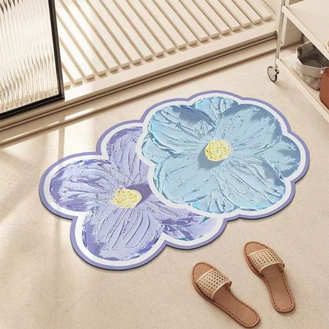 Tapis De Sol En Forme De Fleur - Absorption D Eau Rapide - Antidérapant - Pour Salle De Bain Douche Entrée - 1 Pièce (1/4)