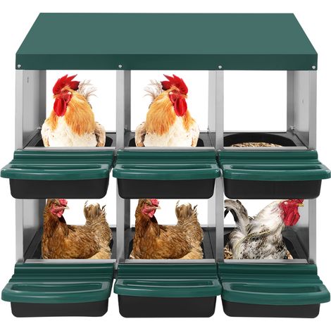 Pondoir pour poules 6 compartiments, vert - Nichoir à poules double étage en acier galvanisé et plastique, 81 x 52 x 79 cm, collecte automatique des œufs, pose libre ou murale (1/5)