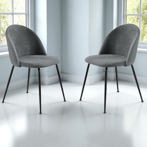 Sedia da pranzo in tessuto Grigio Scuro e gambe metallo Nero - KAREN 2 sedie (1/5)