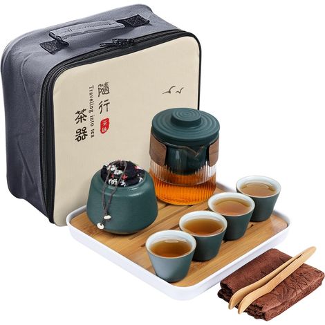 Service de Thé Vert Japonais, Ensembles de Thé de Voyage Chinois avec Théière en Verre, Service de Thé Vintage en Porcelaine pour Cadeaux pour Hommes (1/5)