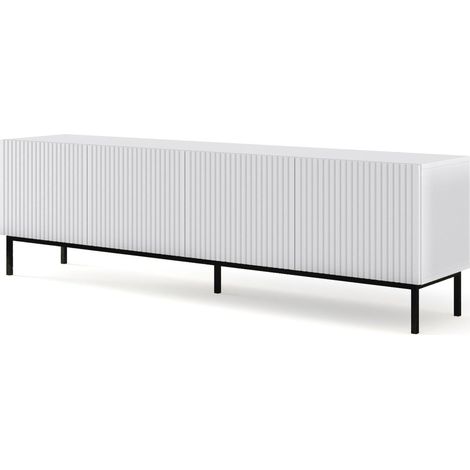 Meuble TV meuble Hi-fi sur pied Blanc Mat 200x42x58cm RAVI B FILET Pied Cadré noir (1/2)