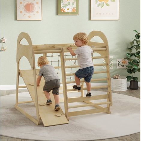 6-in-1 Holz-Klettergerüst für den Innenbereich, 120 x 108 x 126 cm, natur HAVRYA (1/5)