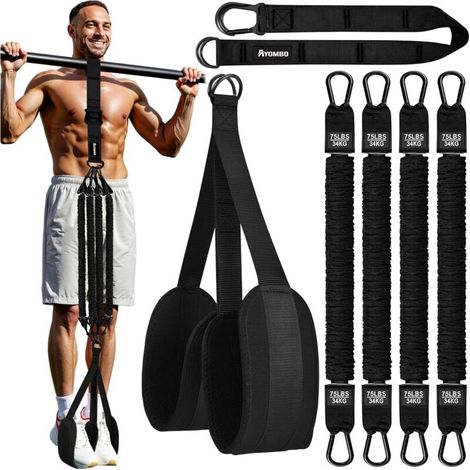 Bandes d'assistance aux tractions, bandes de résistance pour exercices de traction, équipement de fitness robuste, force de traction maximale de 300 lb (dont 4 bandes d'assistance) (1/5)