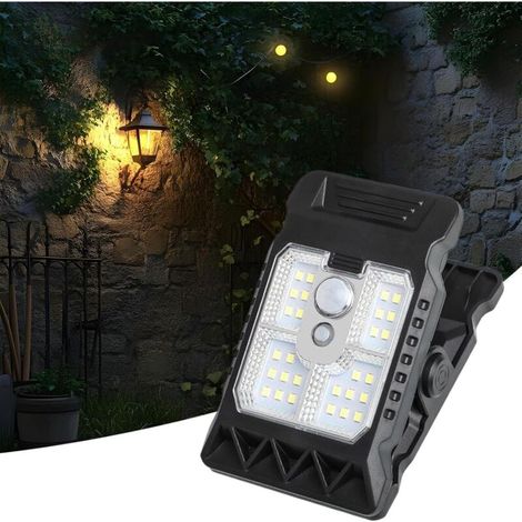 Lampe solaire à pince - Lampe solaire d'extérieur, 11,2 cm, lampe solaire à pince - Lampe étanche 400 mAh avec détecteur de mouvement, idéale pour les clôtures, les arbres, les patios, les allées et l (1/4)