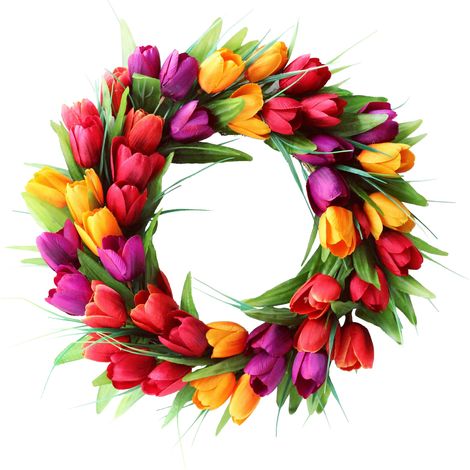 Dekorativer künstlicher Blumenkranz aus Rattan und Seide für die Haustür, für drinnen und draußen, Durchmesser 40 cm, Rot/Gelb/Rein (1/5)