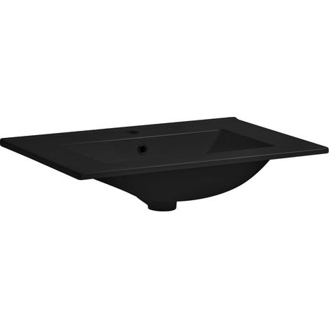 Waschbecken Aus Schwarzer Keramik Matt 60 Cm Mit Hahnloch Und Überlauf Matera (1/4)