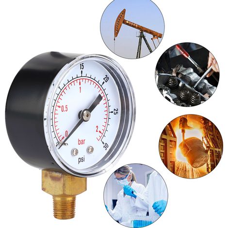 Manomètre cadran 50 mm raccord inférieur 1/8 BSPT pour air eau huile gaz (0-30 PSI 0-2 bar) (1/5)
