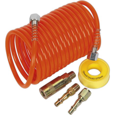 Sealey PE Coiled Air Hose Kit with Connectors 5m x 5mm AHK03