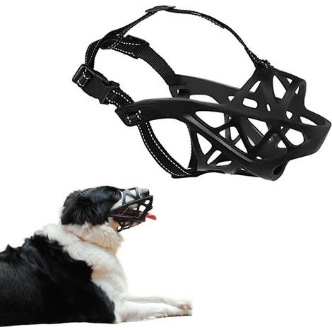 Atmungsaktiver Maulkorb für Hunde, verhindert Beißen, Kauen und Bellen, geeignet für aggressive Hunde (schwarz), XL (1/5)