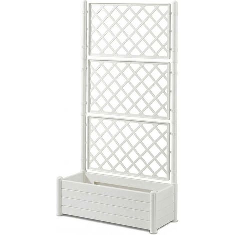 Fioriera bianca con vaso cm 100x43 e Spalliera Grigliata separe' alta cm 195 graticola rampicante per piante e fiori per Esterni Giardini Terrazze separatore ambienti locali commerciali