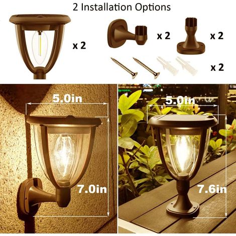 Applique Murale Solaire, Lot de 2 Lampe Solaire Extérieur LED de Jardin Étanches IP65, Luminaire Exterieur avec Deux Modes de Luminosité (Blanc Chaud 2700K) (1/4)