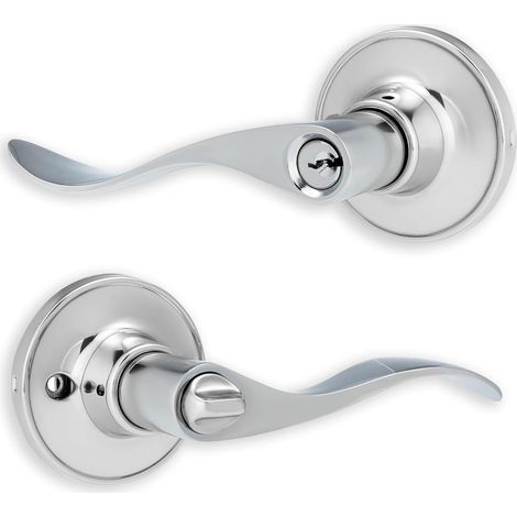 1 Kit Poignée De Porte Intérieure Avec Serrure Tubulaire Et 3 Clés En Alliage De Zinc Pour Bois 35-50mm (1/5)