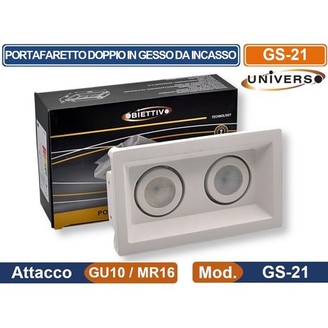 UNIVERSO GS-21 PORTAFARETTO DOPPIO ORIENTABILE IN GESSO RETTANGOLARE DA INCASSO PER LAMPADINA GU10 E GU5.3 (1/5)