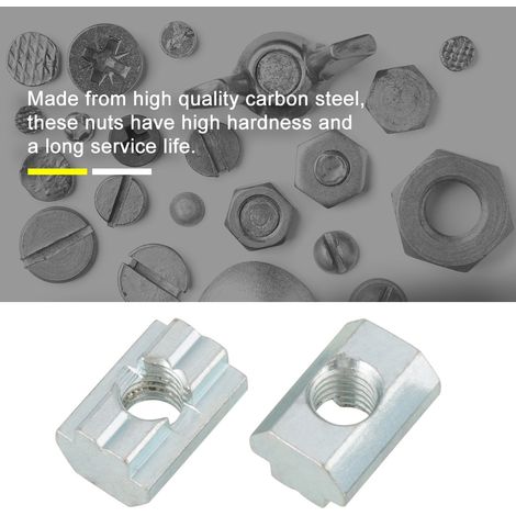 Écrou coulissant en acier carbone zingué pour rainure en T, accessoire profilé aluminium, filetage M8, fixation industrielle, pièce de quincaillerie robuste. (1/5)