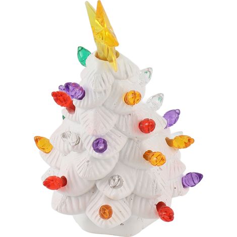 Sapin de Noël blanc en résine mini 4 pouces décor coloré figurine décoration festive pour fenêtre jardin (1/4)