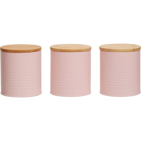 Interiors By Premier Durable Set Of Three Pink Canisters, Practical Design Kitchen Canisters, Stylish Stainless Steel Canisters