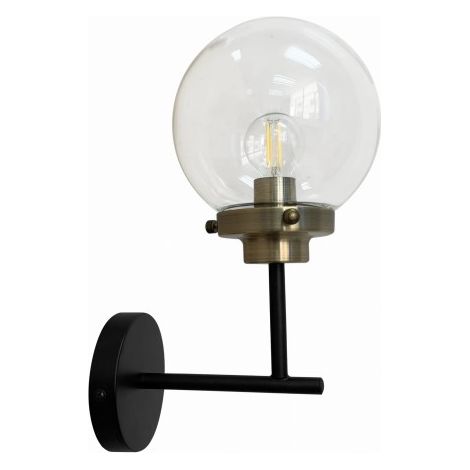 Applique murale industrielle noire, globe verre E14 Lens