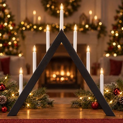 LED Kerzenständer Pyramide Wohnzimmerlampe 7-flammig Anthrazit Holz H 64,5 cm (1/5)