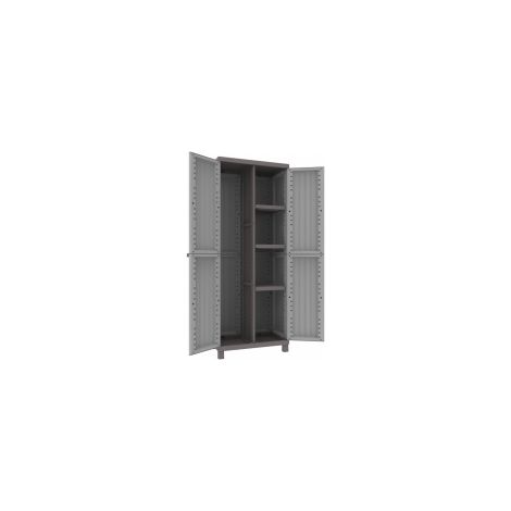 Armoire de jardin en polypropylène effet bois – 2 portes – 3 étagères réglables – Résistante aux intempéries – Charge étagère 10 kg – Terry