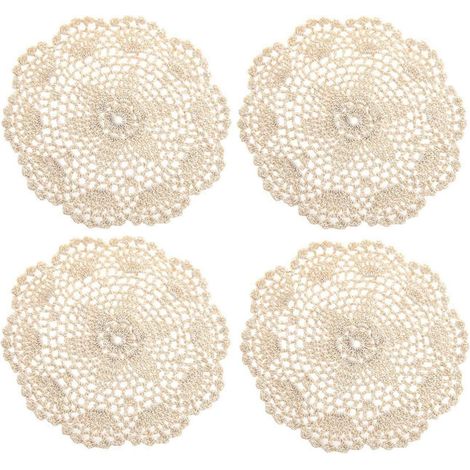Napperons, sets de table et dessous de verre en dentelle crochetés en coton faits main, lot de 4 (1/4)
