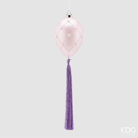 EDG Enzo De Gasperi Decoro Uovo Vetro con Perle H 11 Cm D 8 Cm Lavanda