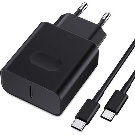 Cargador de pared USB-C de 25 W, carga rápida para Samsung Galaxy S25/S24/S23/S22/S21 Ultra/S20/S20+/Note 20/10/9/8/A73/A53/A52/S10/S9 con cable de 2 m, adaptador de pared tipo C, negro (1/4)