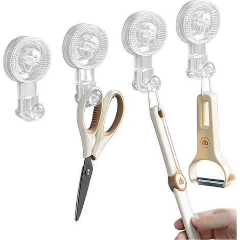 Lot De 4 Crochet Ventouse, Sans Clous Porte Serviette Ventouse, Amovibles, Sans Perçage, Réutilisable, Multifonctions, Transparent Plastique Crochet pour Douche Salle de Bain Cuisine Miroir (1/5)