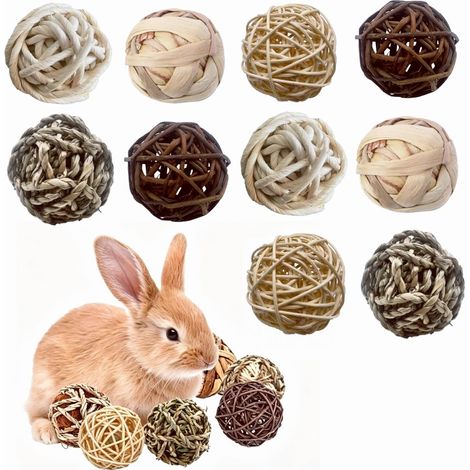 Paquete de 10 bolas para masticar para conejos y animales pequeños, juguetes de mimbre para hámster, juguetes para animales pequeños, bolas de hierba para hámster, conejos, cobayas, chinchillas (5-6 c (1/5)