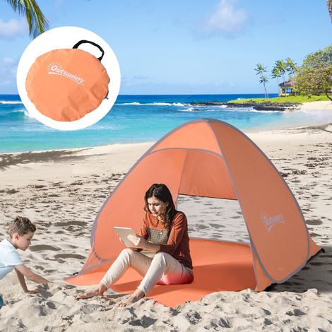 Tente plage escamotable protection UV 30 sac transport orange - Dimensions: 200x150x119 cm