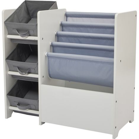 Kids Display Unit with Fabric Storage Boxes - L30 x W65 x H60 cm - White
