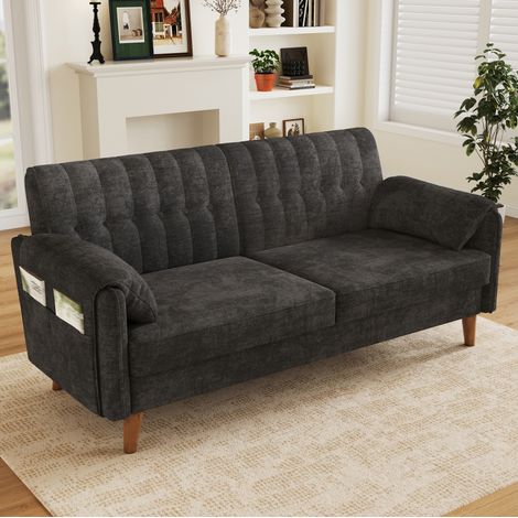 Divano 2 posti 161,5x79x83,5 cm in ciniglia grigio scuro con tasche – MEUBLIV (1/5)