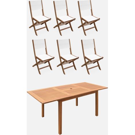 Mesa de jardín de madera extensible, 6 sillas
