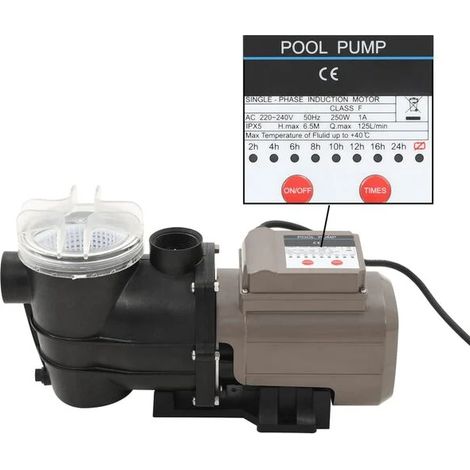 Pompe de piscine avec minuterie, noire, 0,25 cheval-vapeur, 8000 litres/heure (1/5)