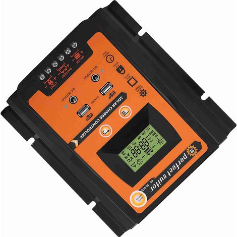 Régulateur de charge solaire 12V/24V 50A PWM et MPPT (version courte) avec double port USB et écran LCD (1/5)