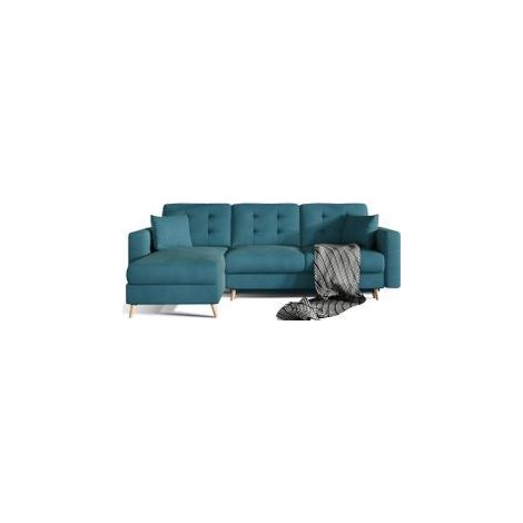 Canapé d'angle convertible et réversible velours ANSKA - Pieds bois naturel-Bleu canard (1/5)