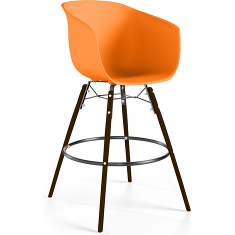 Barhocker - Skandinavisches Design - Dunkle Holzbeine - Pirela Orange