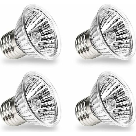 Wärmelampe für Schildkröten, UVA/UVB-Lampe, E27-Fassung, Vollspektrum-Halogenlampe für Reptilien-Aquarien, geeignet für Reptilien, Echsen und Schildkröten – 4 Stück (50 W)